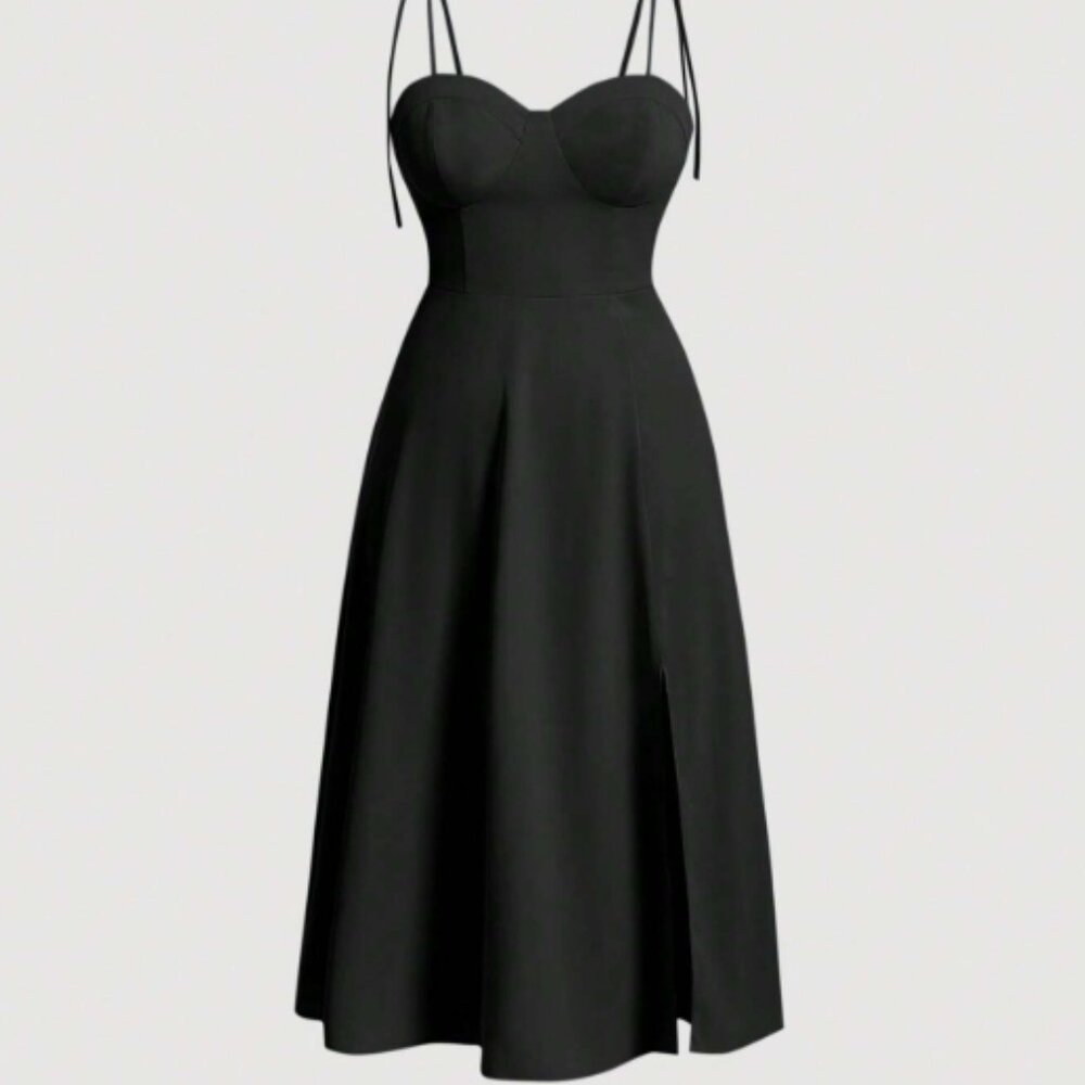 SHEIN MOD Plus Tie Shoulder Split Thigh Bustier Cami Dress - Black (0XL)